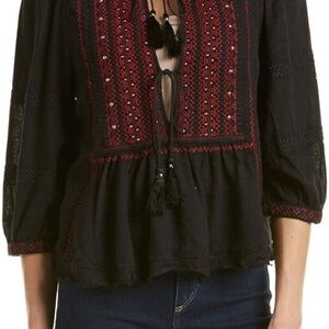 FREE PEOPLE Wild Life Embroidered Top